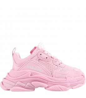 Pink sneakers Triple S for girl with logo