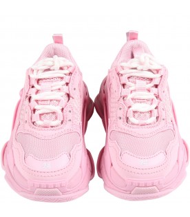 Pink sneakers Triple S for girl with logo