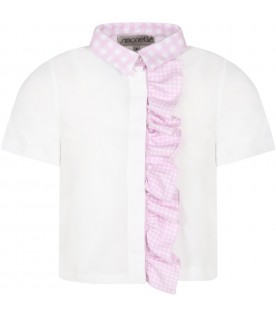 White shirt for girl with pink ruffles