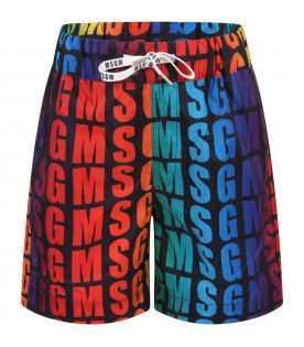Black swimshort for boy with logos