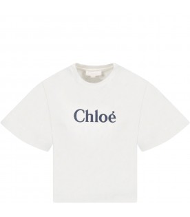 White t-shirt for girl with blue logo