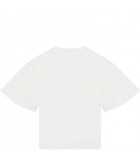 T-shirt bianca per bambina con logo blu