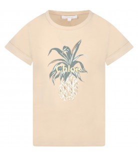 Beige t-shirt for girl with pineapple