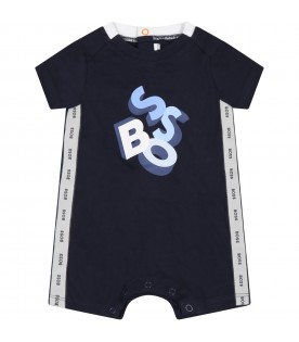 Blue romper for baby boy with logo