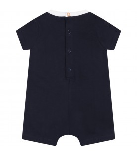 Blue romper for baby boy with logo