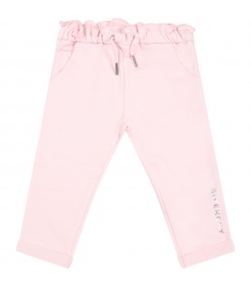 Pink sweatpant for baby girl with logo
