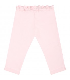 Pink sweatpant for baby girl with logo