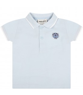 Light-blue polo for baby bo with tiger