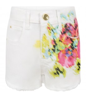 White shorts for girl with flowers and logo
