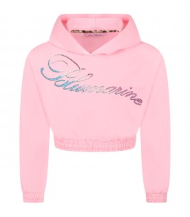 Pink sweatshirt for girl with rhinestone logo