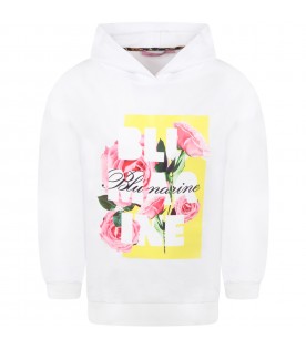 White sweatshirt for girl with logo and flowers