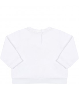 White sweatshirt for baby girl with pink logo