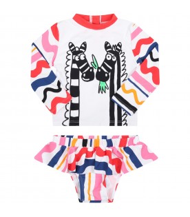 Multicolor swimsuit for baby girl with zebras