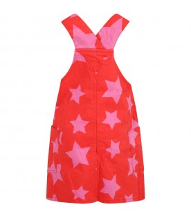 Red overalls for girl with stars