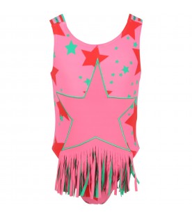 Fuchsia swimsuit for baby girl with stars
