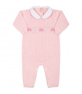 Pink babygrow for baby girl with clouds