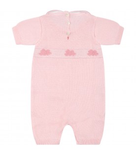 Pink romper for baby girl with clouds