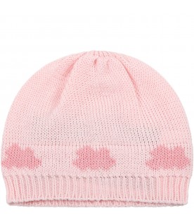 Pink hat for baby girl with clouds