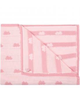 Pink blanket for baby girl with clouds
