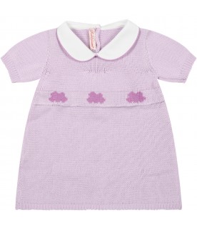 Lilac dress for baby girl with clouds