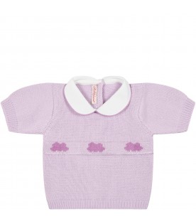 Lilac suit for baby girl with clouds