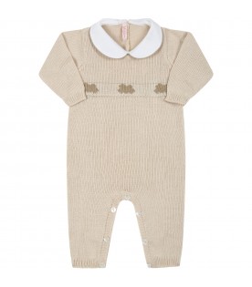 Beige babygrow for baby kids with clouds