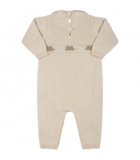 Beige babygrow for baby kids with clouds