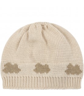 Beige hat for baby kids with clouds