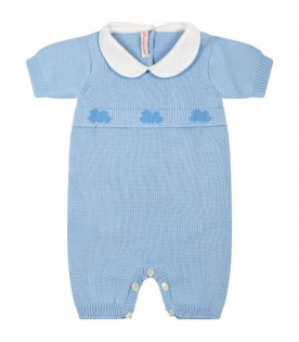 Azure romper for baby boy with clouds