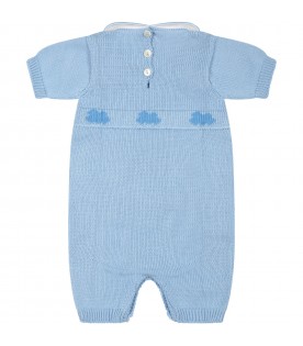 Azure romper for baby boy with clouds