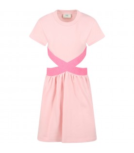 Pink dress for girl with fuchsia elastic bands