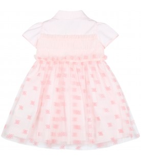 Vestito rosa per neonata con doppe FF ricamate