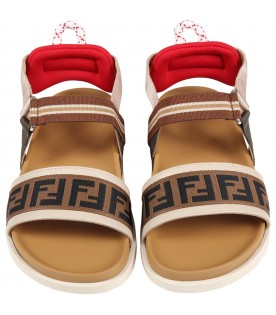 Brown sandals for kids with iconic black FF