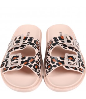 Pink sandals for girl with animalier print