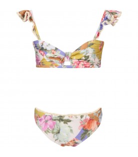Multicolor bikini for girl with flowers