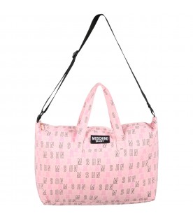 Pink changing bag for baby girl with logos