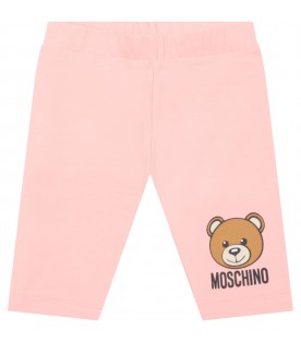 Pink leggings for baby girl with teddy bear