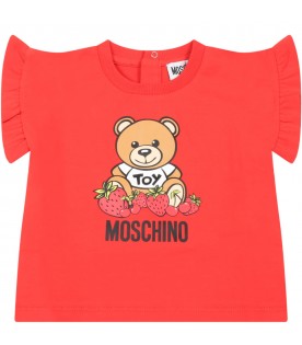 Red t-shirt for baby girl with teddy bear