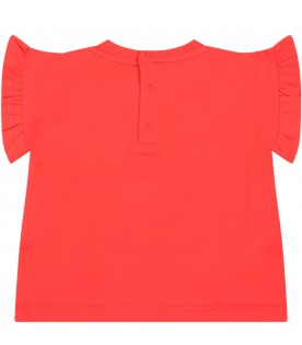 Red t-shirt for baby girl with teddy bear