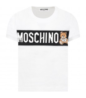 White t-shirt for boy with white logo and Teddy Bear