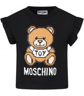 Black t-shirt for girl with Teddy Bear