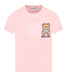 Pink t-shirt for girl with teddy bear