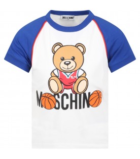 White t-shirt for boy with teddy bear