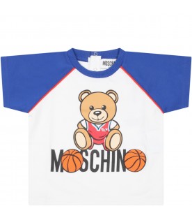 White t-shirt for baby boy with teddy bear