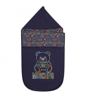 Blue sleeping bag for baby boy with teddy bears