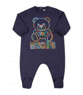 Blue set for baby boy with multicolor teddy bears
