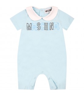 Light-blue romper for baby boy with logo