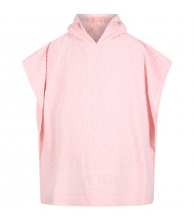 Pink poncho for girl with logo