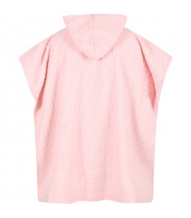 Pink poncho for girl with logo