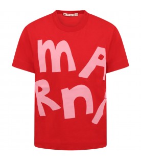 T-shirt rossa per bambina con logo